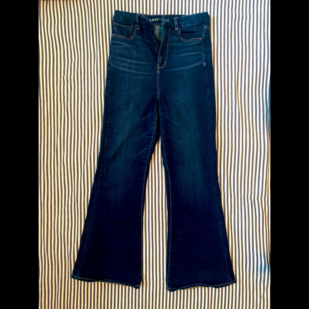 American Eagle Outfitters Dark Blue Curvy Highest Rise Flare Jeans